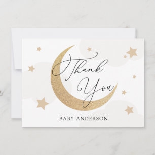 Tarjeta De Agradecimiento Baby Shower Moon and Stars Gray Clouds Gracias