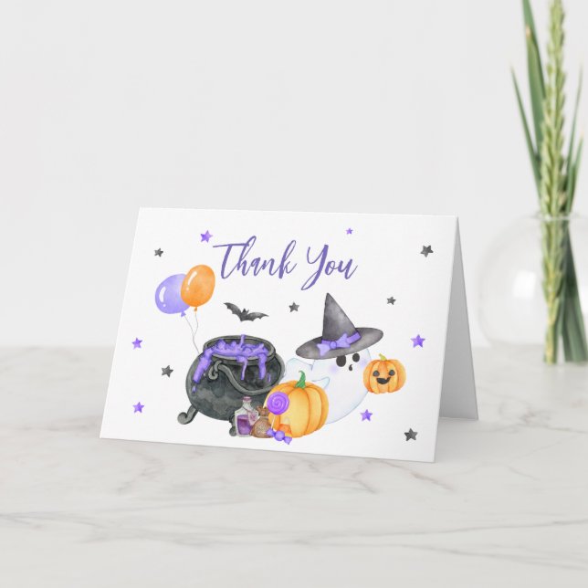 Tarjeta De Agradecimiento Baby Shower morado de fantasma (Anverso)