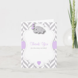 Tarjeta De Agradecimiento Baby Shower morado, elefante gris blanco gracias
