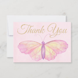 Tarjeta De Agradecimiento Baby Shower morado y mariposa rosa gracias