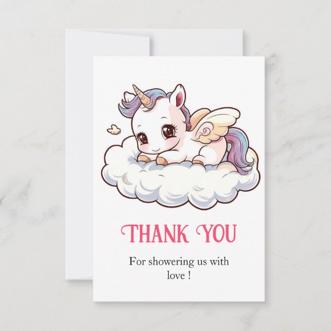 Tarjeta De Agradecimiento Baby Shower Mystical Dreamy Unicorn (Anverso)