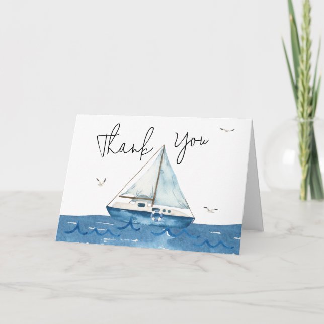Tarjeta De Agradecimiento Baby Shower Nautical (Anverso)
