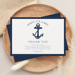 Tarjeta De Agradecimiento Baby Shower Nautical Anchor Coastal Boy