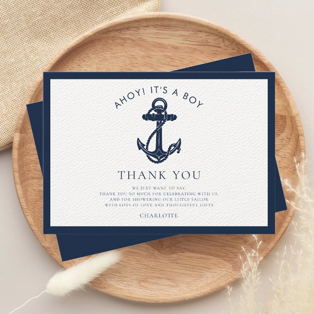 Tarjeta De Agradecimiento Baby Shower Nautical Anchor Coastal Boy (Modern Anchor Baby Shower Thank You Card)