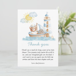 Tarjeta De Agradecimiento Baby Shower Nautical Bear Water Boat