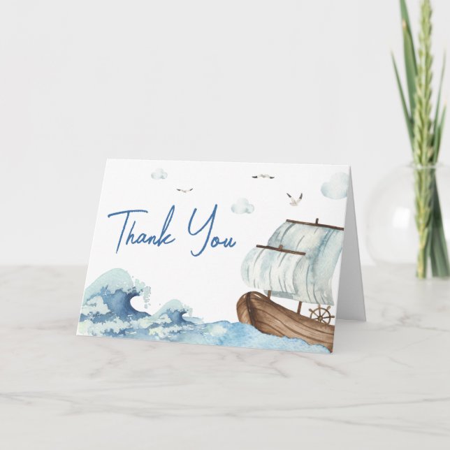 Tarjeta De Agradecimiento Baby Shower Nautical Boat (Anverso)