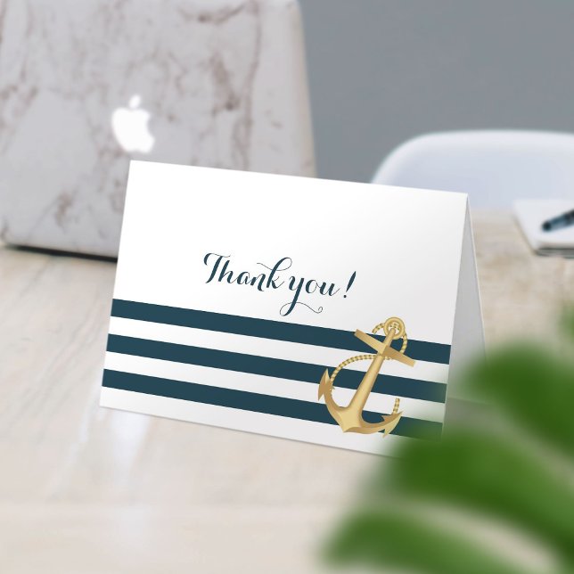 Tarjeta De Agradecimiento Baby Shower Nautical Gold Anchor Gracias (Subido por el creador)