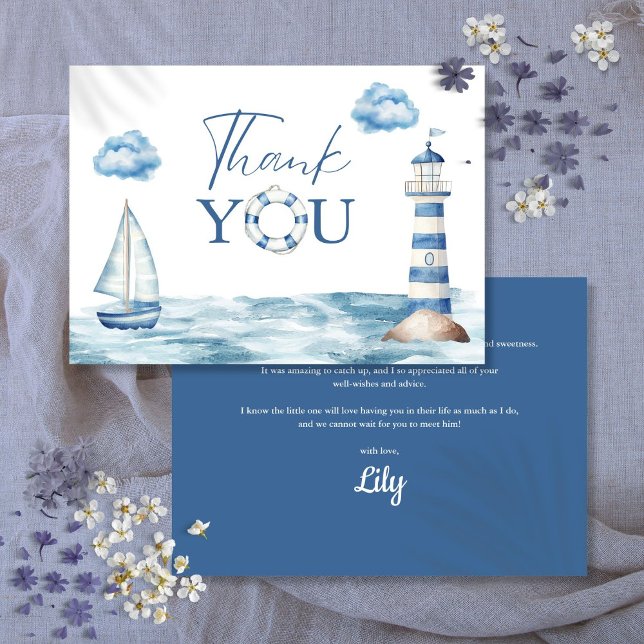 Tarjeta De Agradecimiento Baby Shower Náutico de Acuarela (Watercolor Nautical Baby Shower Thank You Card)