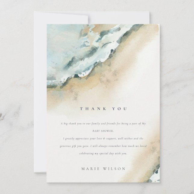 Tarjeta De Agradecimiento Baby Shower Náutico de las olas de mar costero de  (Anverso)