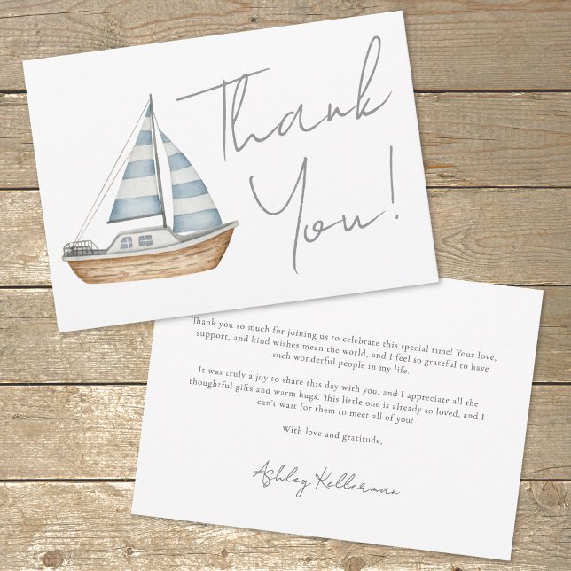 Tarjeta De Agradecimiento Baby Shower Náutico Mínimo (Minimal Nautical Baby Shower Thank You Card)