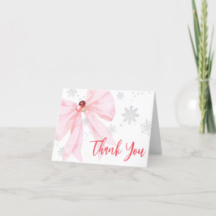 Tarjeta De Agradecimiento Baby Shower Navidades de Bow Rosado