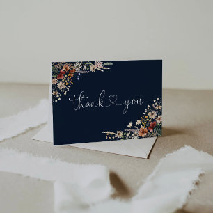 Tarjeta De Agradecimiento Baby Shower Navy Blue Tiny Wildflower