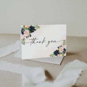 Tarjeta De Agradecimiento Baby Shower Navy Rubor Pink Floral