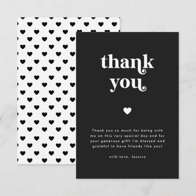 Tarjeta De Agradecimiento Baby Shower negro y blanco retro Heart (Anverso / Reverso)