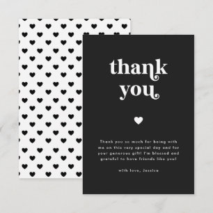 Tarjeta De Agradecimiento Baby Shower negro y blanco retro Heart