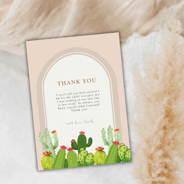 Tarjeta De Agradecimiento Baby Shower Neutral Boho Cactus Arch (Gender Neutral Boho Cactus Arch Baby Shower Thank You Card)