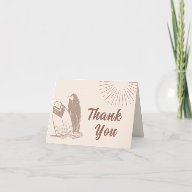 Tarjeta De Agradecimiento Baby Shower Neutral Boho Surfboard (Anverso)