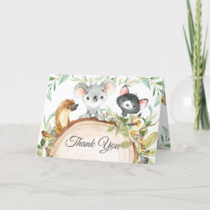Tarjeta De Agradecimiento Baby Shower neutral de animales australianos verde