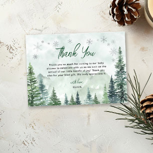 Tarjeta De Agradecimiento Baby Shower Neutral de Bosque Invernal