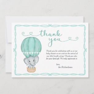 Tarjeta De Agradecimiento Baby Shower neutral de género de elefante verde