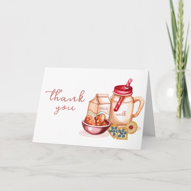 Tarjeta De Agradecimiento Baby Shower Neutral de Género Leche y Cookie (Anverso)
