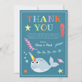 Tarjeta De Agradecimiento Baby Shower Neutral de Narwhal de género moderno