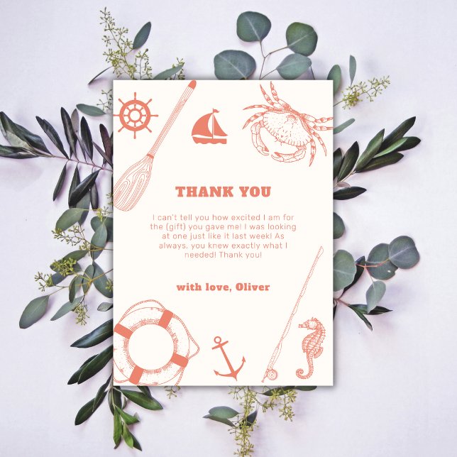 Tarjeta De Agradecimiento Baby Shower Neutral Minimal Nautical Fishing Boy (Neutral Minimal Nautical Fishing Boy Baby Shower Thank You Card)