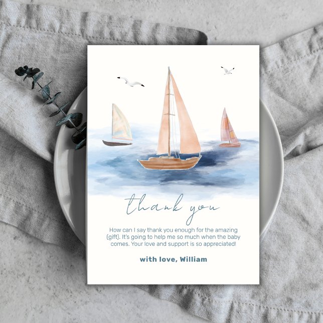 Tarjeta De Agradecimiento Baby Shower Neutral Minimalista Nautical (Neutral Minimalist Nautical Sailboat Baby Shower Thank You Card)