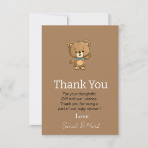 Tarjeta De Agradecimiento Baby Shower Neutral moderno Teddy Bear