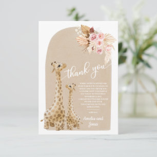 Tarjeta De Agradecimiento Baby Shower Neutral Pampas Grass Giraffe
