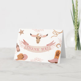 Tarjeta De Agradecimiento Baby Shower Neutral Pink Boho Wild West Cowgirl