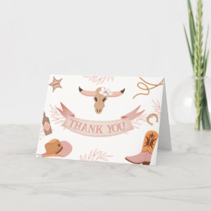 Tarjeta De Agradecimiento Baby Shower Neutral Pink Boho Wild West Cowgirl