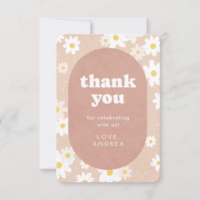 Tarjeta De Agradecimiento Baby Shower Neutral Retro Daisies (Anverso)