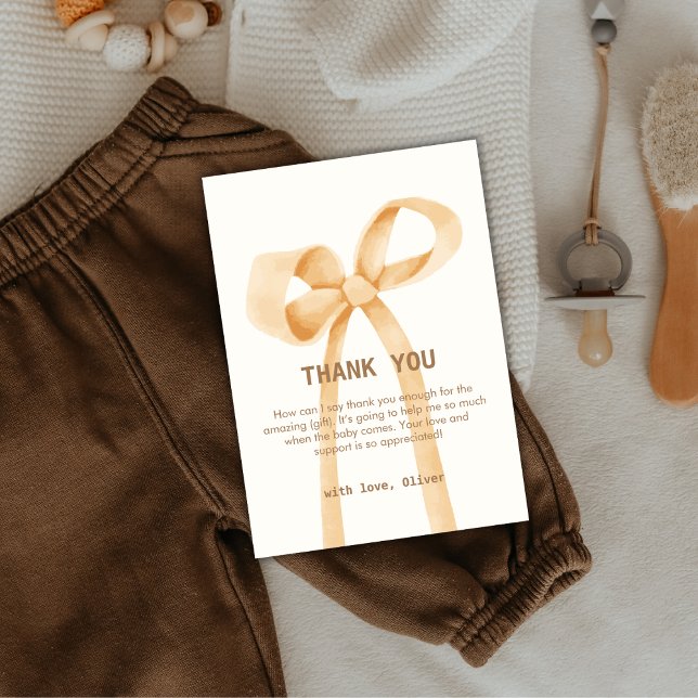 Tarjeta De Agradecimiento Baby Shower Neutral simple Bow de género (Gender Neutral Simple Bow Baby Shower Thank You Card)