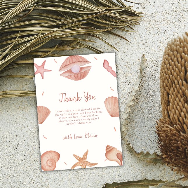 Tarjeta De Agradecimiento Baby Shower Neutral Summer Ocean Seashell Pearl (Neutral Summer Ocean Seashell Pearl Baby Shower Thank You Card)