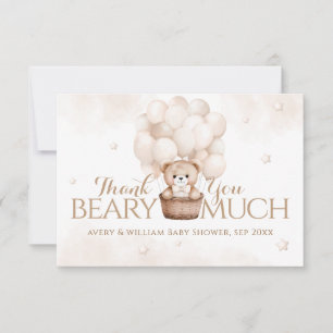 Tarjeta De Agradecimiento Baby Shower neutro con globo de oseo de Teddy