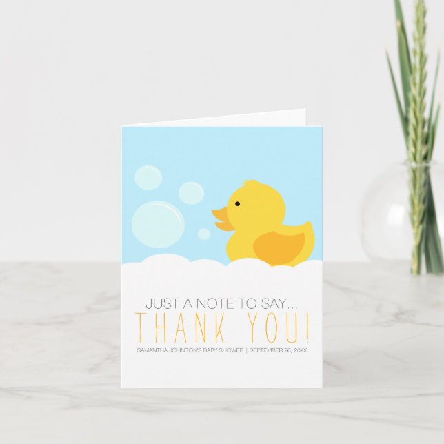 Tarjeta De Agradecimiento Baby Shower neutro de goma Ducky amarillo (Anverso)
