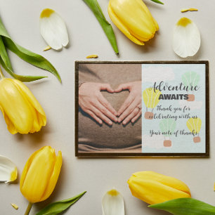 Tarjeta De Agradecimiento Baby Shower neutro en globo de aire caliente