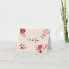 Tarjeta De Agradecimiento Baby Shower Otoño Boho Rosa Calabaza 