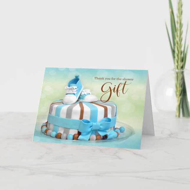 Tarjeta De Agradecimiento Baby Shower para el pastel azul de regalo (Anverso)