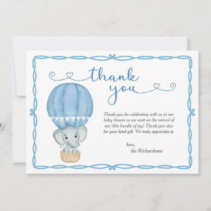 Tarjeta De Agradecimiento Baby Shower para elefantes azules