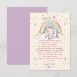 Tarjeta De Agradecimiento Baby Shower Pastel Rainbow Unicorn