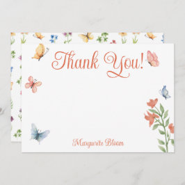 Tarjeta De Agradecimiento Baby Shower Personalizado de Mariposas y Flores Si