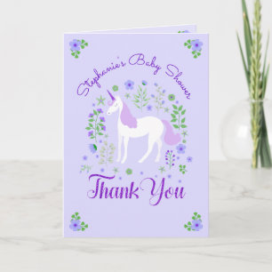 Tarjeta De Agradecimiento Baby Shower personalizado de Unicorn Purple