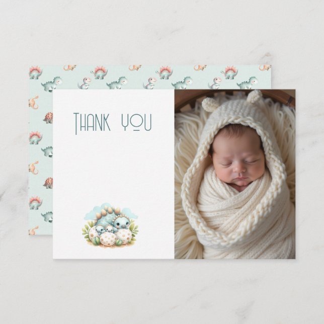 Tarjeta De Agradecimiento Baby Shower Photo Thank You Note Dinosaur Dino (Anverso / Reverso)