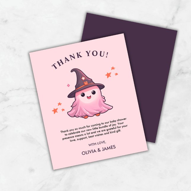 Tarjeta de agradecimiento Baby Shower Pink A Littl (Budget Pink A Little Boo Halloween Baby Shower Thank You Card )