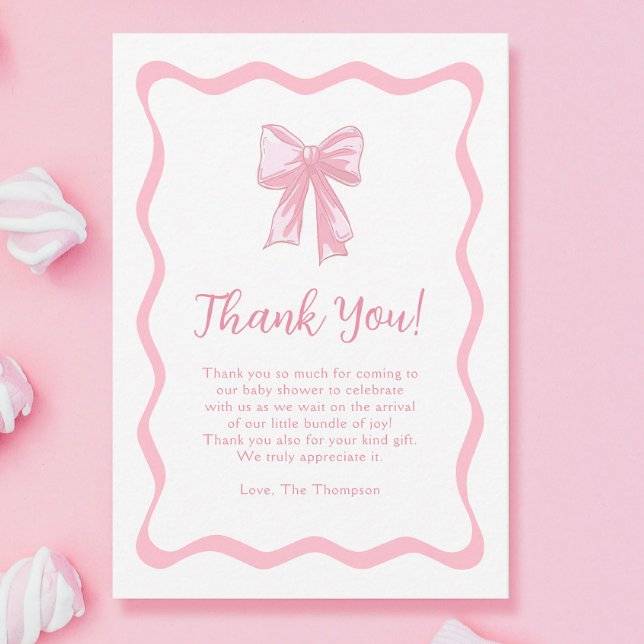 Tarjeta De Agradecimiento Baby Shower Pink Bow (Subido por el creador)
