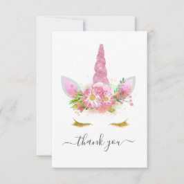 Tarjeta De Agradecimiento Baby Shower Pink Floral Unicornio