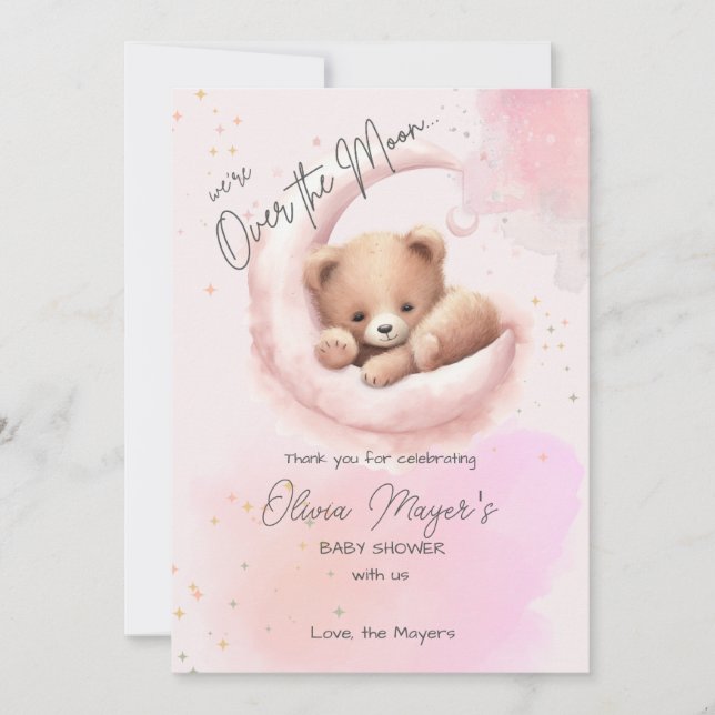 Tarjeta de agradecimiento Baby Shower Pink Over th (Anverso)