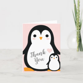 Tarjeta De Agradecimiento Baby Shower Pink Penguin